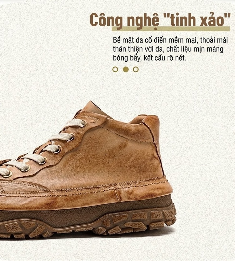 Giày Cao Cổ Nữ Da Bò Buộc Dây Phong Cách Vintage Chiều Cao Đế Khoảng 3cm Màu Nâu, Đen, Đỏ chi tiết 4