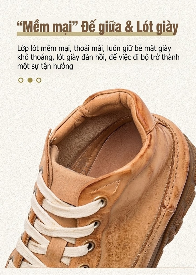 Giày Cao Cổ Nữ Da Bò Buộc Dây Phong Cách Vintage Chiều Cao Đế Khoảng 3cm Màu Nâu, Đen, Đỏ chi tiết 7
