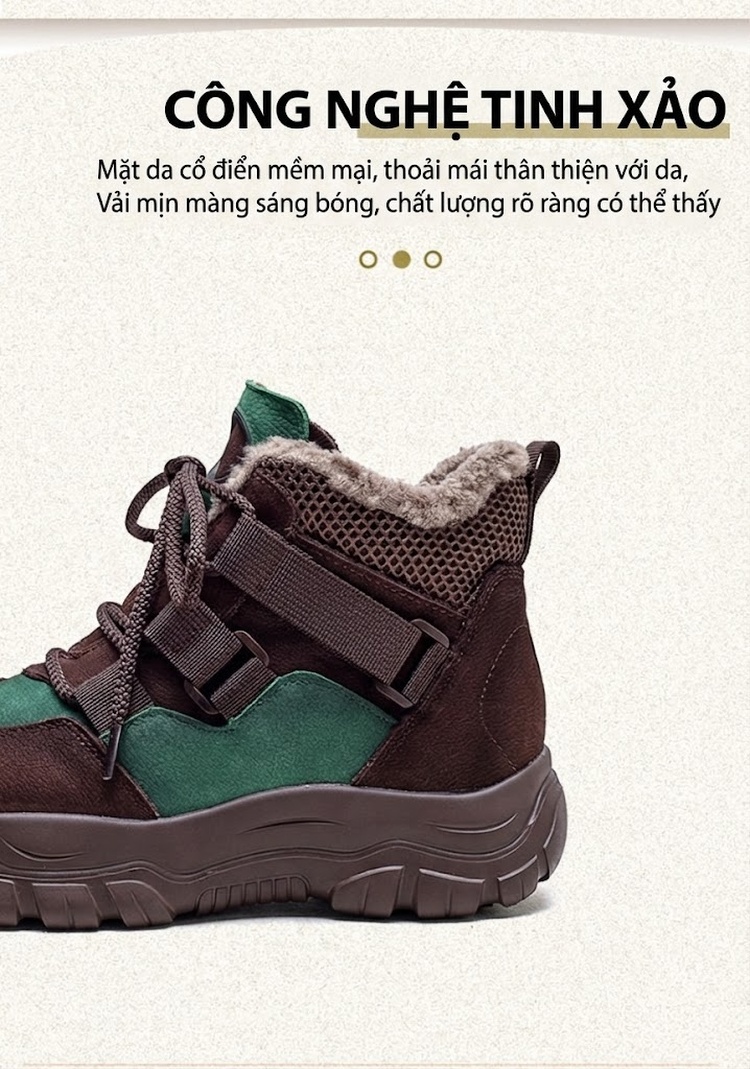 Giày Cao Cổ Nữ Da Bò Lót Lông Giữ Ấm Buộc Dây Đế Dày Chiều Cao Đế Khoảng 4cm Màu Nâu, Đỏ, Xanh... chi tiết 2