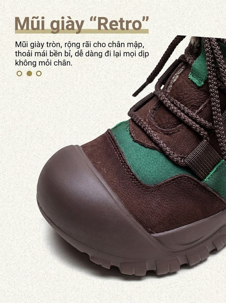 Giày Cao Cổ Nữ Da Bò Lót Lông Giữ Ấm Buộc Dây Đế Dày Chiều Cao Đế Khoảng 4cm Màu Nâu, Đỏ, Xanh... chi tiết 3