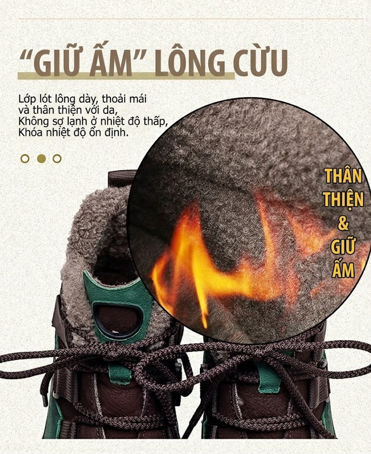 Giày Cao Cổ Nữ Da Bò Lót Lông Giữ Ấm Buộc Dây Đế Dày Chiều Cao Đế Khoảng 4cm Màu Nâu, Đỏ, Xanh... chi tiết 5
