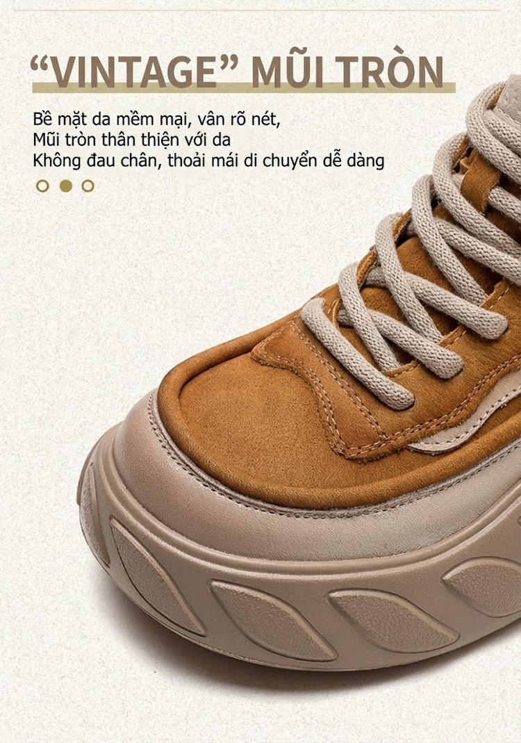 Giày Cao Cổ Nữ Da Bò Mờ Buộc Dây Phong Cách Retro Chiều Cao Đế Khoảng 5cm Màu Nâu chi tiết 3