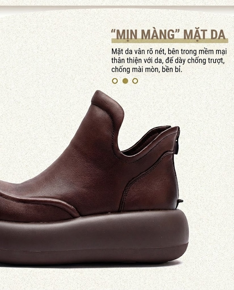 Giày Cao Cổ Nữ Da Bò Tăng Chiều Cao Đế Khoảng 5cm Phong Cách Retro Màu Đen, Nâu chi tiết 2