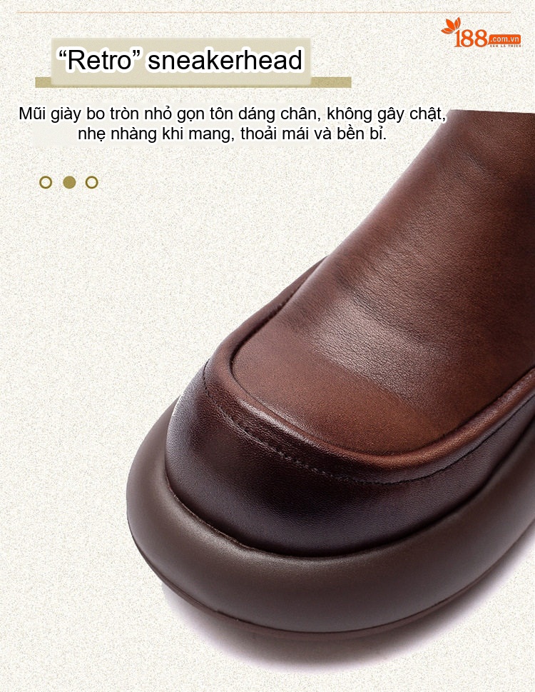 Giày Cao Cổ Nữ Da Bò Tăng Chiều Cao Đế Khoảng 5cm Phong Cách Retro Màu Đen, Nâu chi tiết 3