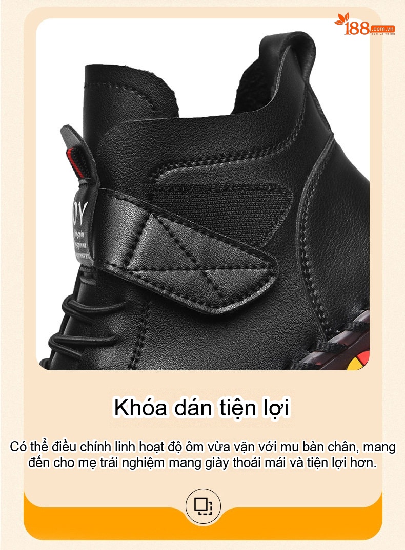 Giày Cao Cổ Nữ Da Bóng Lót Lông Giữ Ấm Chiều Cao Đế Khoảng 3cm Màu Kem, Đen, Đỏ, Nâu... chi tiết 12