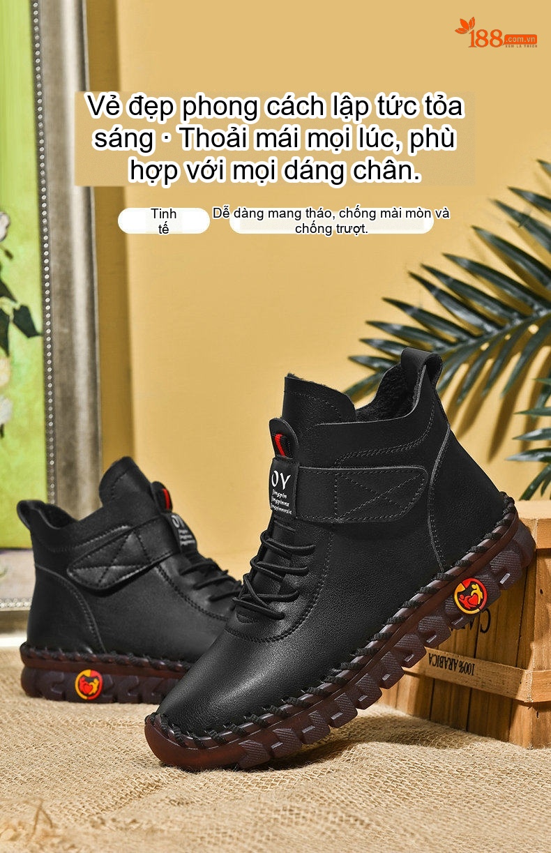 Giày Cao Cổ Nữ Da Bóng Lót Lông Giữ Ấm Chiều Cao Đế Khoảng 3cm Màu Kem, Đen, Đỏ, Nâu... chi tiết 1