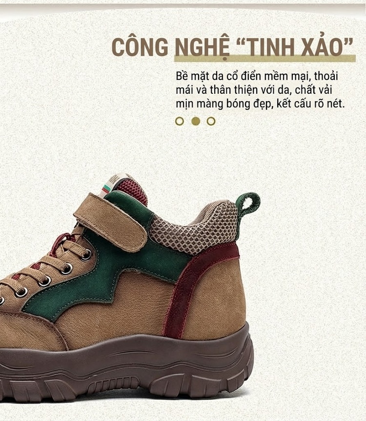 Giày Cao Cổ Nữ Da Heo Khoá Dán Thời Trang Chiều Cao Đế Khoảng 4cm Màu Nâu, Xanh Lá, Đỏ chi tiết 3