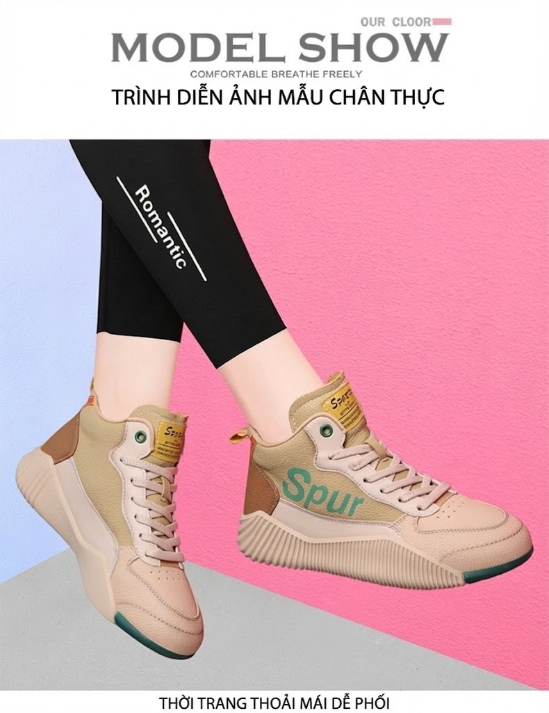 Giày Cao Cổ Nữ Dáng Thể Thao Đế Mềm Chiều Cao Đế Khoảng 3cm Màu Be, Vàng, Xám, Đen chi tiết 11