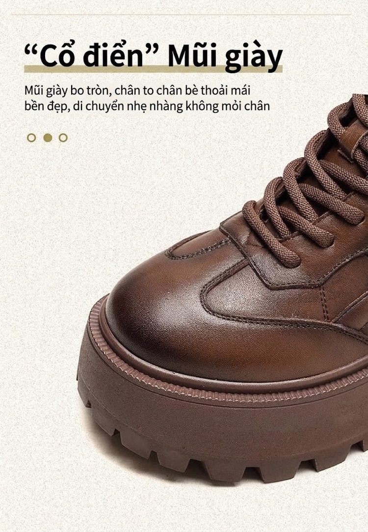 Giày Cao Cổ Nữ Dây Buộc Đế Dày Lót Lông Giữ Ấm Chiều Cao Đế Khoảng 5cm Màu Đen, Nâu chi tiết 4