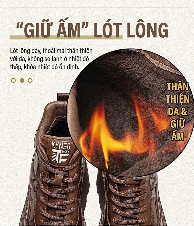 Giày Cao Cổ Nữ Dây Buộc Đế Dày Lót Lông Giữ Ấm Chiều Cao Đế Khoảng 5cm Màu Đen, Nâu chi tiết 6