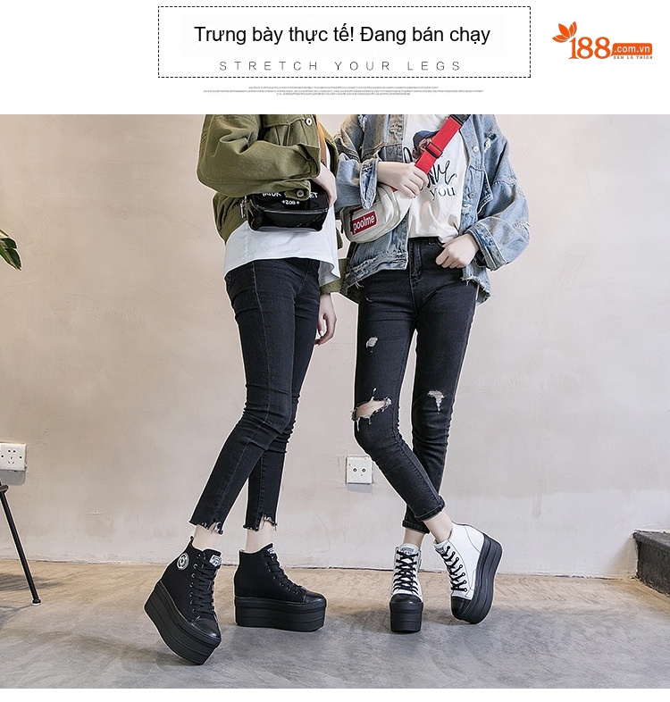 Giày Cao Cổ Nữ Đế Bánh Mì Chiều Cao Đế 12cm Da Thật Lớp Vải Bố Màu Đen, Trắng chi tiết 8