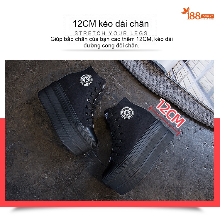 Giày Cao Cổ Nữ Đế Bánh Mì Chiều Cao Đế 12cm Da Thật Lớp Vải Bố Màu Đen, Trắng chi tiết 4