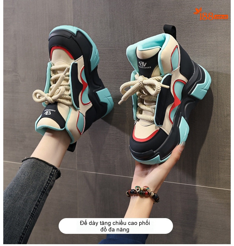Giày Cao Cổ Nữ Đế Dày Chiều Cao Đế 7cm Phong Cách Ulzzang Màu Trắng, Hồng, Đen, Xanh... chi tiết 1