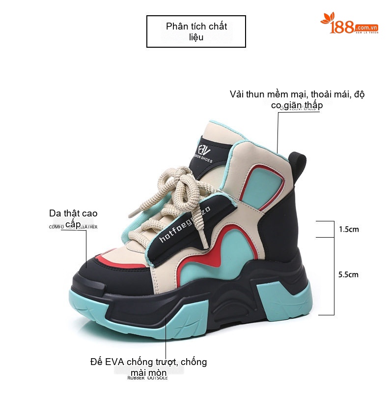 Giày Cao Cổ Nữ Đế Dày Chiều Cao Đế 7cm Phong Cách Ulzzang Màu Trắng, Hồng, Đen, Xanh... chi tiết 3