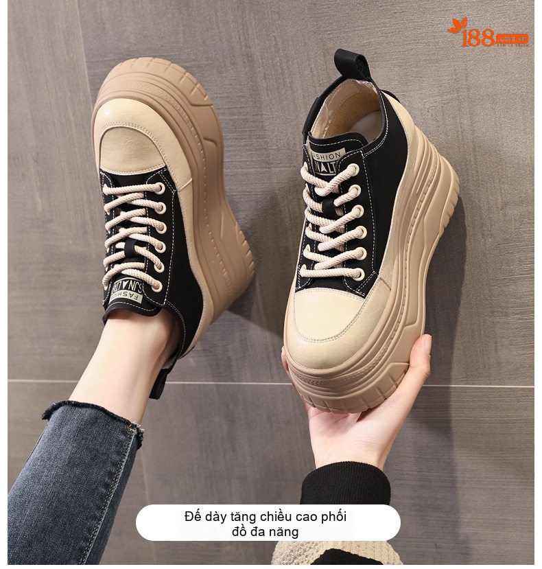 Giày Cao Cổ Nữ Đế Dày Chiều Cao Đế 8cm Phong Cách Thể Thao Màu Đen, Nâu chi tiết 1