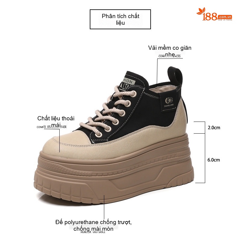Giày Cao Cổ Nữ Đế Dày Chiều Cao Đế 8cm Phong Cách Thể Thao Màu Đen, Nâu chi tiết 3