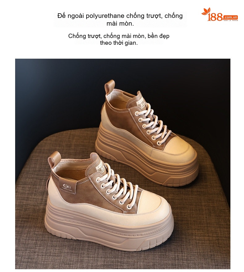Giày Cao Cổ Nữ Đế Dày Chiều Cao Đế 8cm Phong Cách Thể Thao Màu Đen, Nâu chi tiết 11