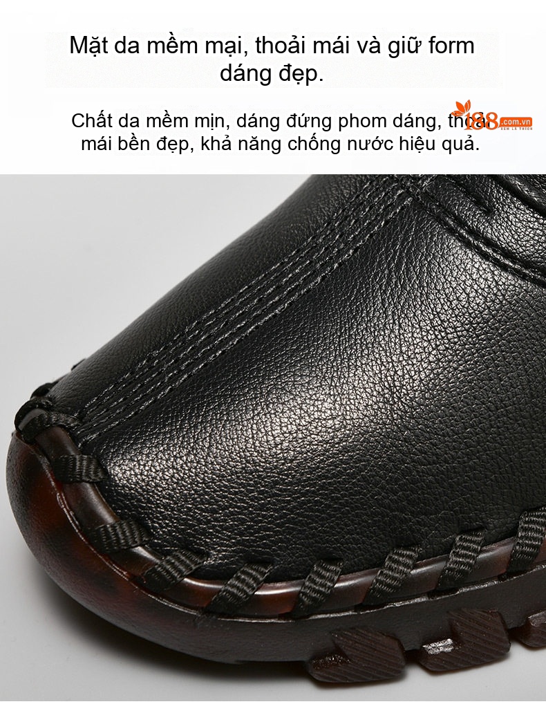 Giày Cao Cổ Nữ Khâu Tay Thủ Công Lót Lông Đi Mềm Chống Trượt Chiều Cao Đế Khoảng 3cm Màu Kem, Đen, Nâu, Đỏ chi tiết 7