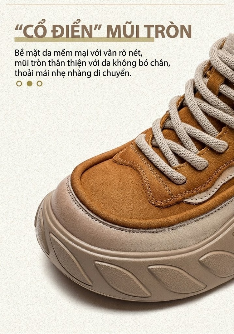 Giày Cao Cổ Nữ Phong Cách Anh Quốc Da Mờ Buộc Dây Chiều Cao Đế Khoảng 5cm Màu Nâu chi tiết 4