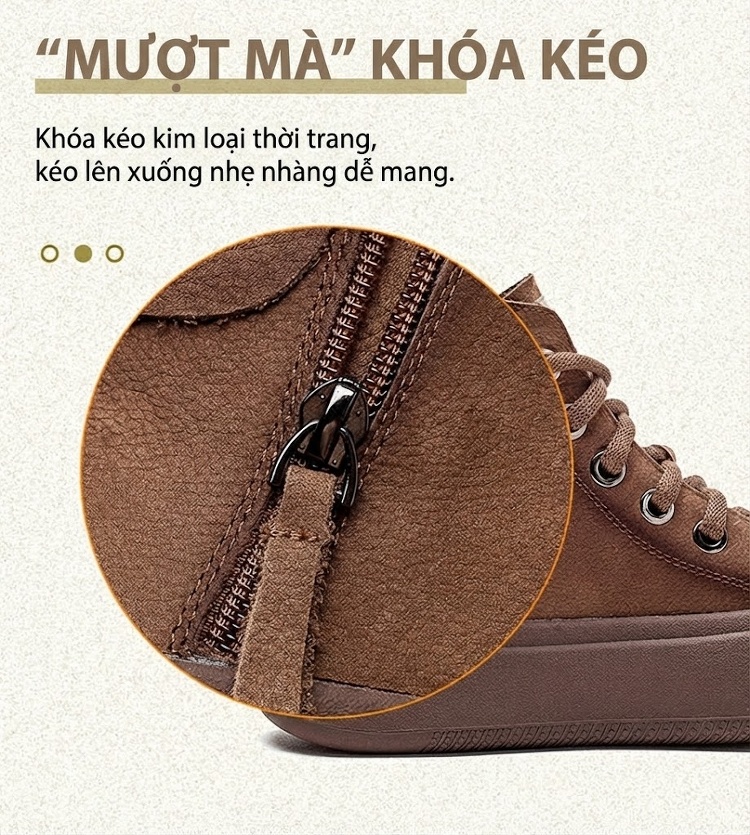 Giày Cao Cổ Nữ Vải Canvas Khóa Kéo Bên Hông Chiều Cao Đế Khoảng 4cm Màu Nâu, Đỏ chi tiết 4