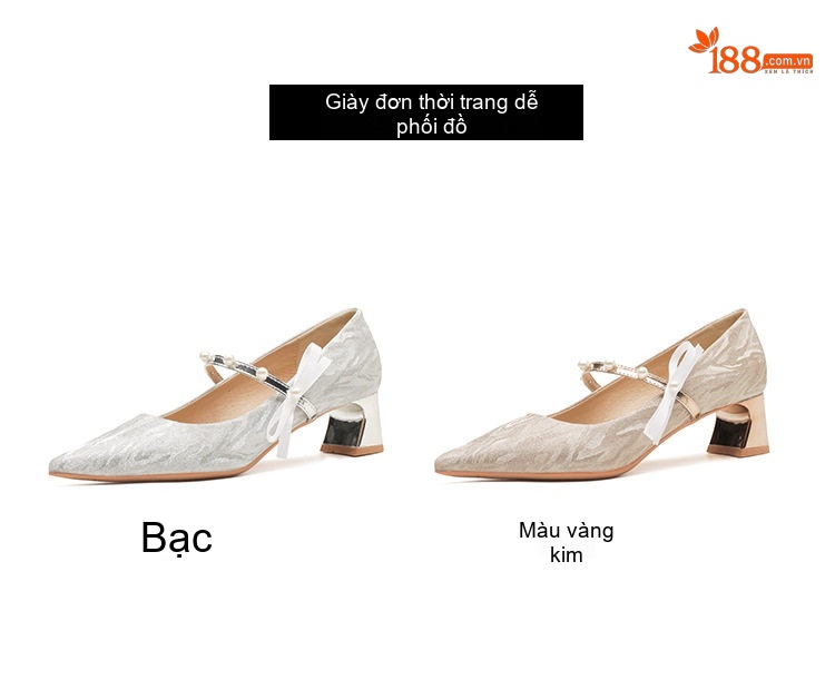 Giày Cao Gót Cô Dâu Da Cừu Chiều Cao Đế Khoảng 5cm Quai Ngang Đính Ngọc Trai Màu Bạc chi tiết 7