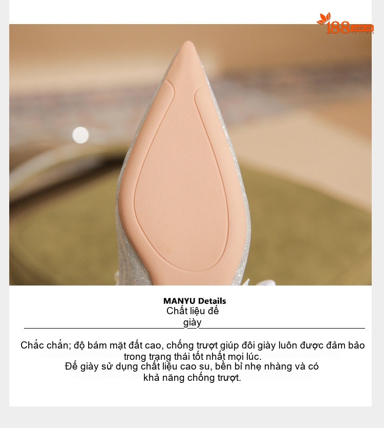 Giày Cao Gót Cô Dâu Da Cừu Chiều Cao Đế Khoảng 5cm Quai Ngang Đính Ngọc Trai Màu Bạc chi tiết 11