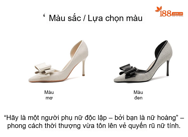 Giày Cao Gót Hở Bên Nữ Da Cừu Chiều Cao Đế Khoảng 7cm Kiểu Mũi Nhọn Thắt Nơ Màu Trắng, Đen chi tiết 3