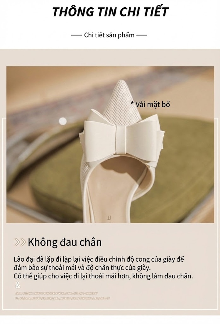 Giày Cao Gót Hở Bên Nữ Da Cừu Chiều Cao Đế Khoảng 7cm Kiểu Mũi Nhọn Thắt Nơ Màu Trắng, Đen chi tiết 7