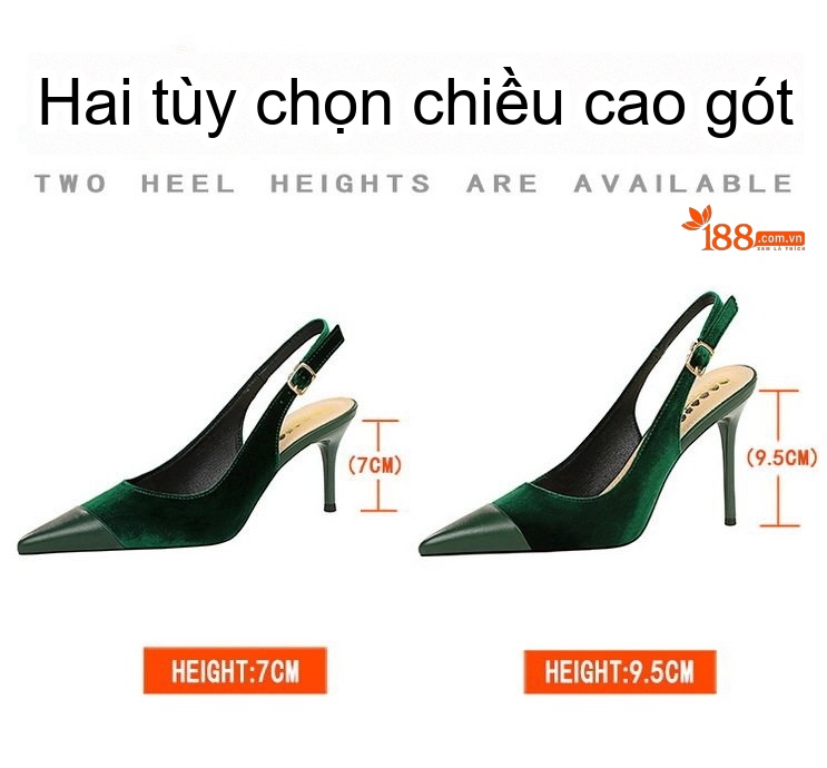 Giày Cao Gót Hở Gót Nữ Mũi Nhọn Nỉ Chiều Cao Đế Khoảng 6cm Màu Đỏ, Đen, Xanh chi tiết 2