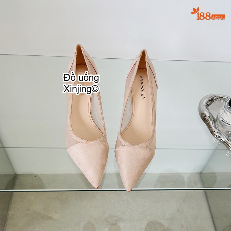 Giày Cao Gót Lưới Hở Gót Nữ Da Mờ Mũi Nhọn Chiều Cao Đế Khoảng 5cm Màu Đen, Hồng