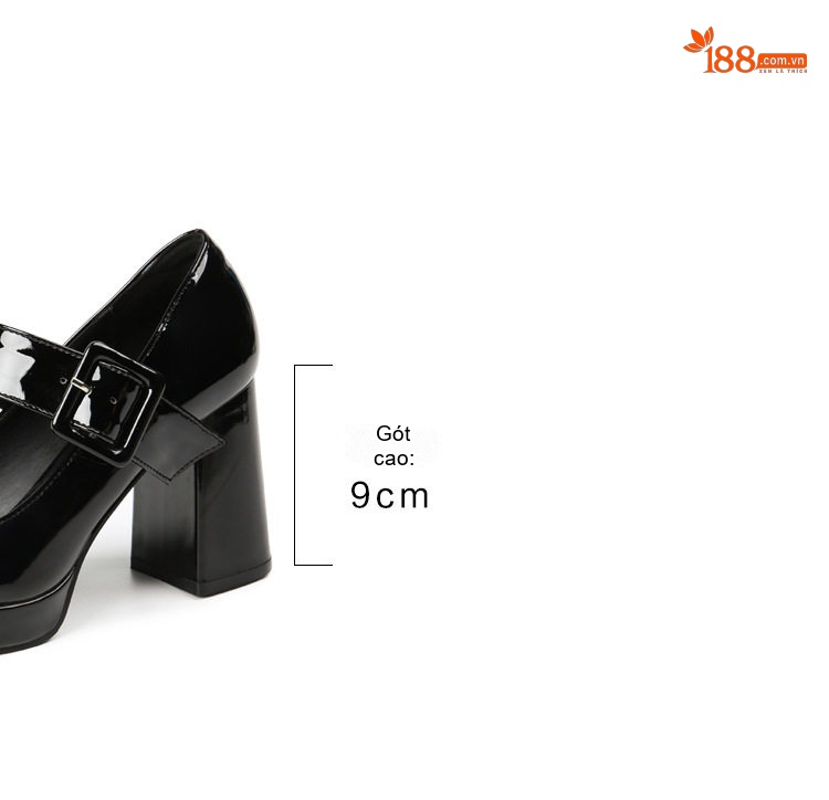 Giày Cao Gót Mary Jane Nữ Da Bóng Mũi Vuông Khóa Cài Chiều Cao Đế Khoảng 6cm Màu Đen, Kem, Trắng chi tiết 3