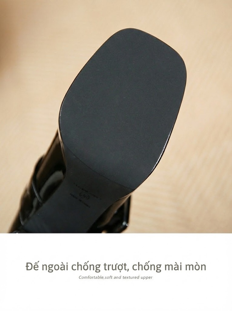 Giày Cao Gót Mary Jane Nữ Da Bóng Mũi Vuông Khóa Cài Chiều Cao Đế Khoảng 6cm Màu Đen, Kem, Trắng chi tiết 33