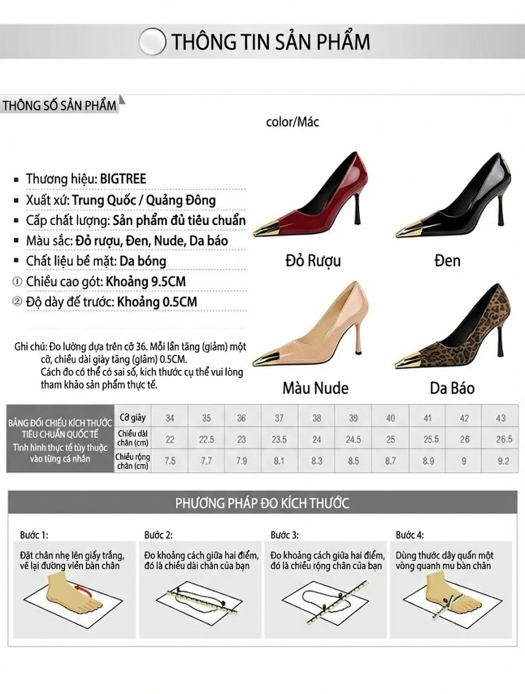 Giày Cao Gót Mũi Nhọn Da Bóng Chiều Cao Đế Khoảng 8cm Màu Đen, Da Báo, Đỏ, Kem... chi tiết 1