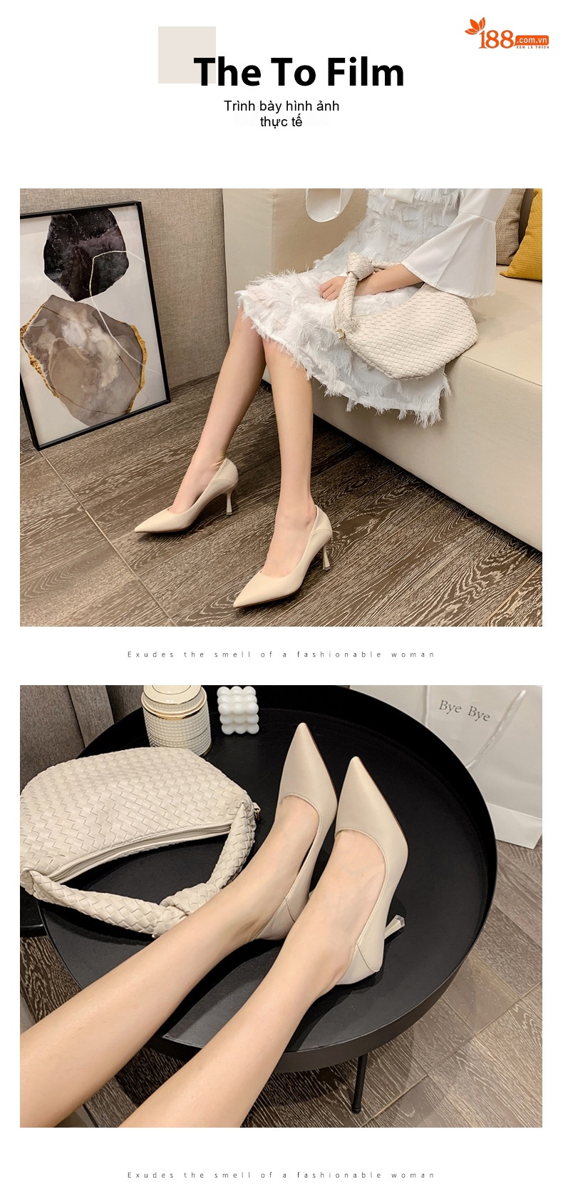 Giày Cao Gót Mũi Nhọn Da Mềm Chiều Cao Đế 6cm Màu Nude, Đen, Xám, Vàng... chi tiết 6