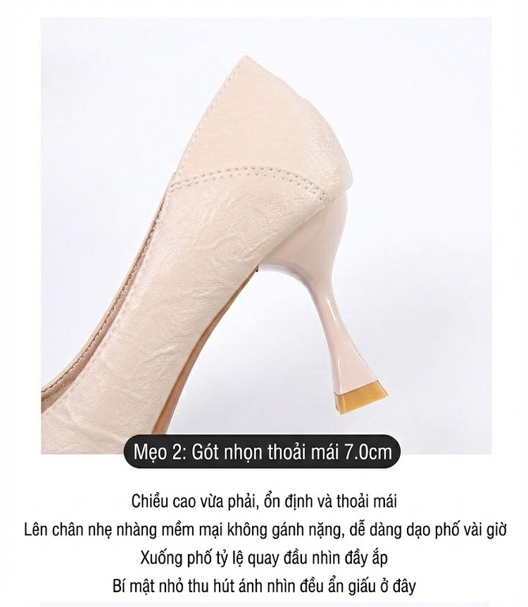 Giày Cao Gót Mũi Nhọn Da Mềm Đính Nơ Đá Chiều Cao Đế Khoảng 6cm Màu Kem, Đen chi tiết 10