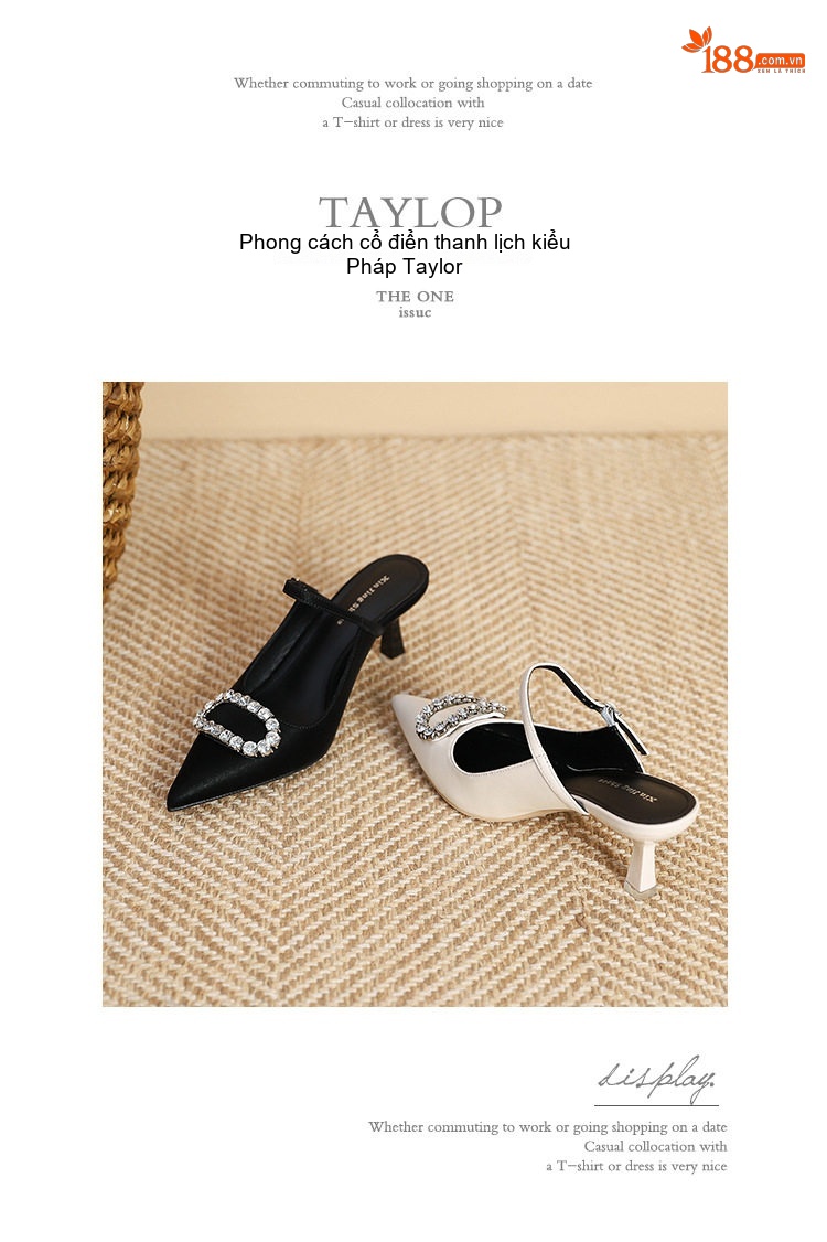 Giày Cao Gót Mũi Nhọn Đính Đá Chiều Cao Đế Khoảng 5cm Màu Đen, Trắng chi tiết 19