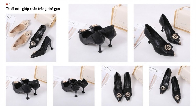 Giày Cao Gót Mũi Nhọn Gót Nhọn Chiều Cao Đế Khoảng 5cm Đính Đá Da Mềm Màu Đen, Kem chi tiết 5