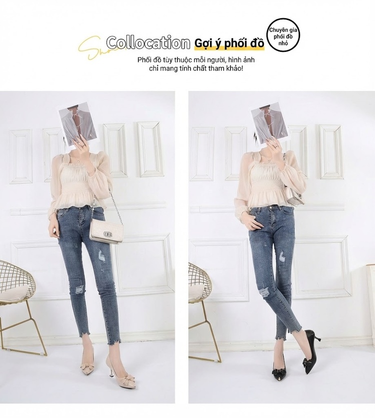Giày Cao Gót Mũi Nhọn Nơ Lụa Chiều Cao Đế Khoảng 6cm Màu Đen, Kem chi tiết 6