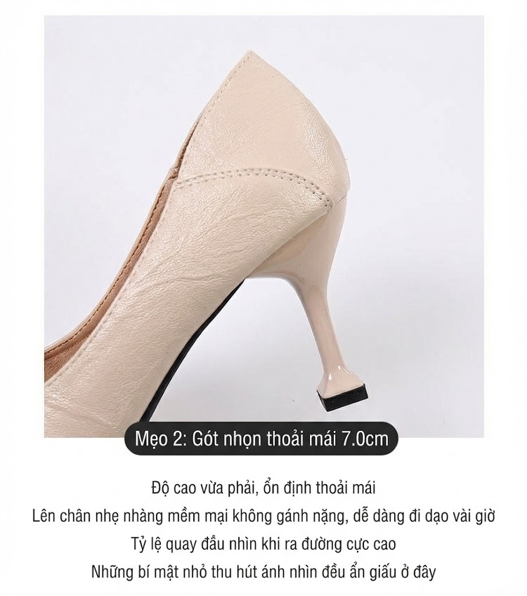 Giày Cao Gót Mũi Nhọn Nơ Lụa Chiều Cao Đế Khoảng 6cm Màu Đen, Kem chi tiết 10