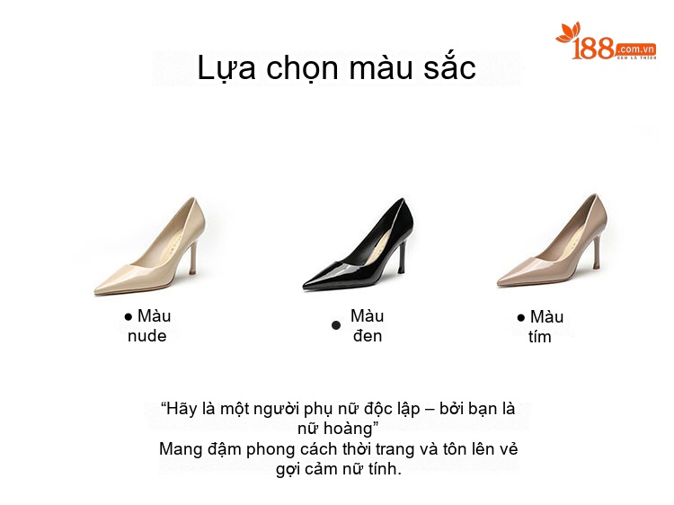 Giày Cao Gót Mũi Nhọn Nữ Da Bóng Chiều Cao Đế 8cm Màu Đen, Kem chi tiết 3