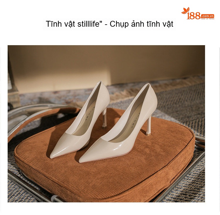 Giày Cao Gót Mũi Nhọn Nữ Da Bóng Chiều Cao Đế 8cm Màu Đen, Kem chi tiết 23