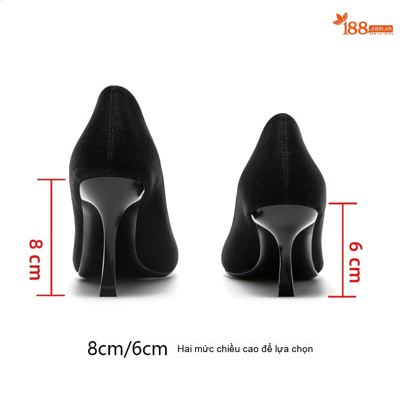 Giày Cao Gót Mũi Nhọn Nữ Da Mờ Khóa Kim Loại Chiều Cao Đế 6cm Màu Đen, Xám Xanh