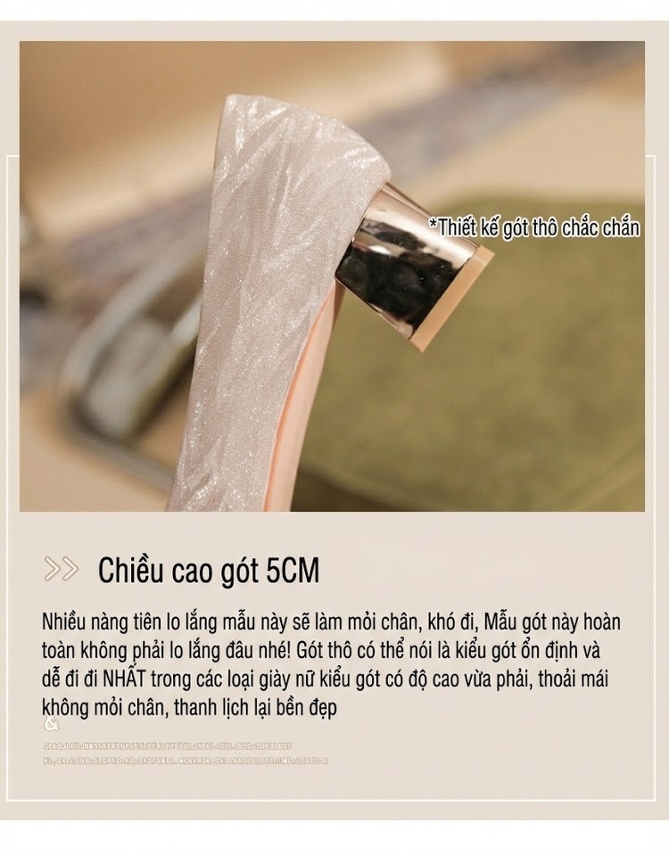 Giày Cao Gót Mũi Nhọn Nữ Quai Nơ Bướm Đính Đá Chiều Cao Đế Khoảng 5cm Màu Bạc chi tiết 9