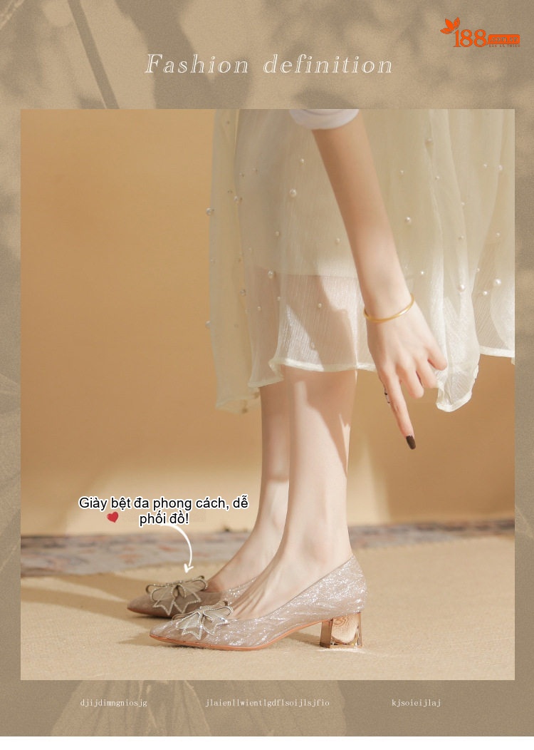 Giày Cao Gót Mũi Nhọn Nữ Quai Nơ Bướm Đính Đá Chiều Cao Đế Khoảng 5cm Màu Bạc chi tiết 1
