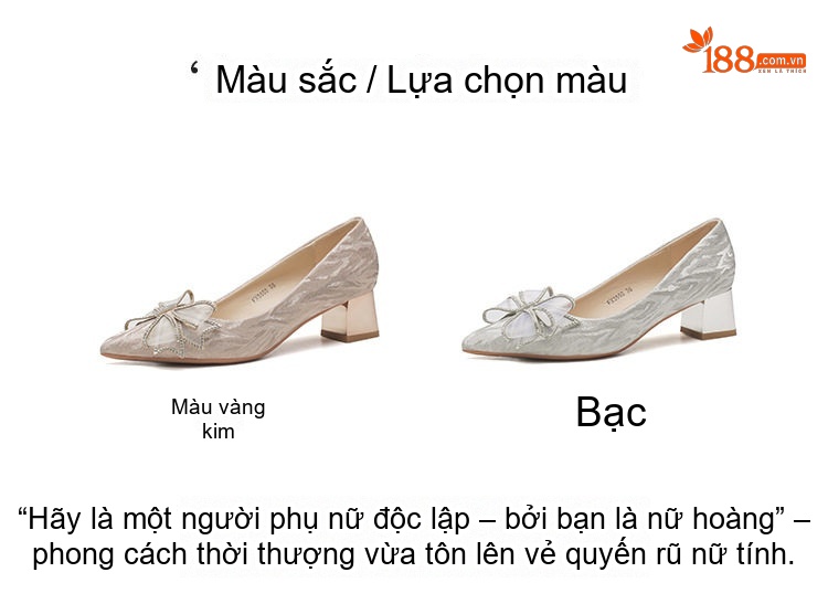 Giày Cao Gót Mũi Nhọn Nữ Quai Nơ Bướm Đính Đá Chiều Cao Đế Khoảng 5cm Màu Bạc chi tiết 3