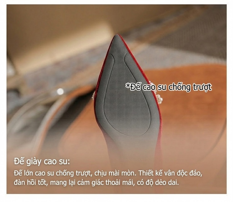 Giày Cao Gót Mũi Nhọn Quai Hậu Đính Hạt Chiều Cao Đế Khoảng 5cm Màu Trắng, Đỏ chi tiết 10