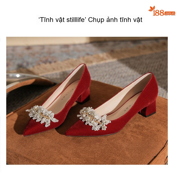 Giày Cao Gót Mũi Nhọn Quai Hậu Đính Hạt Chiều Cao Đế Khoảng 5cm Màu Trắng, Đỏ chi tiết 24