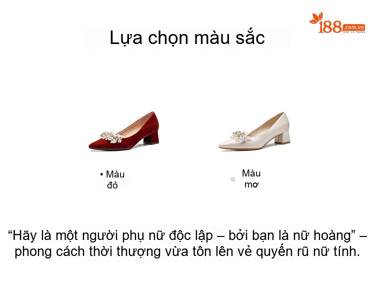Giày Cao Gót Mũi Nhọn Quai Hậu Đính Hạt Chiều Cao Đế Khoảng 5cm Màu Trắng, Đỏ chi tiết 3