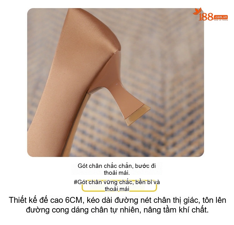 Giày Cao Gót Mũi Vuông Quai Khóa Đính Đá Chiều Cao Đế Khoảng 5cm Chất Liệu Lụa Satin Màu Đen, Nâu chi tiết 4