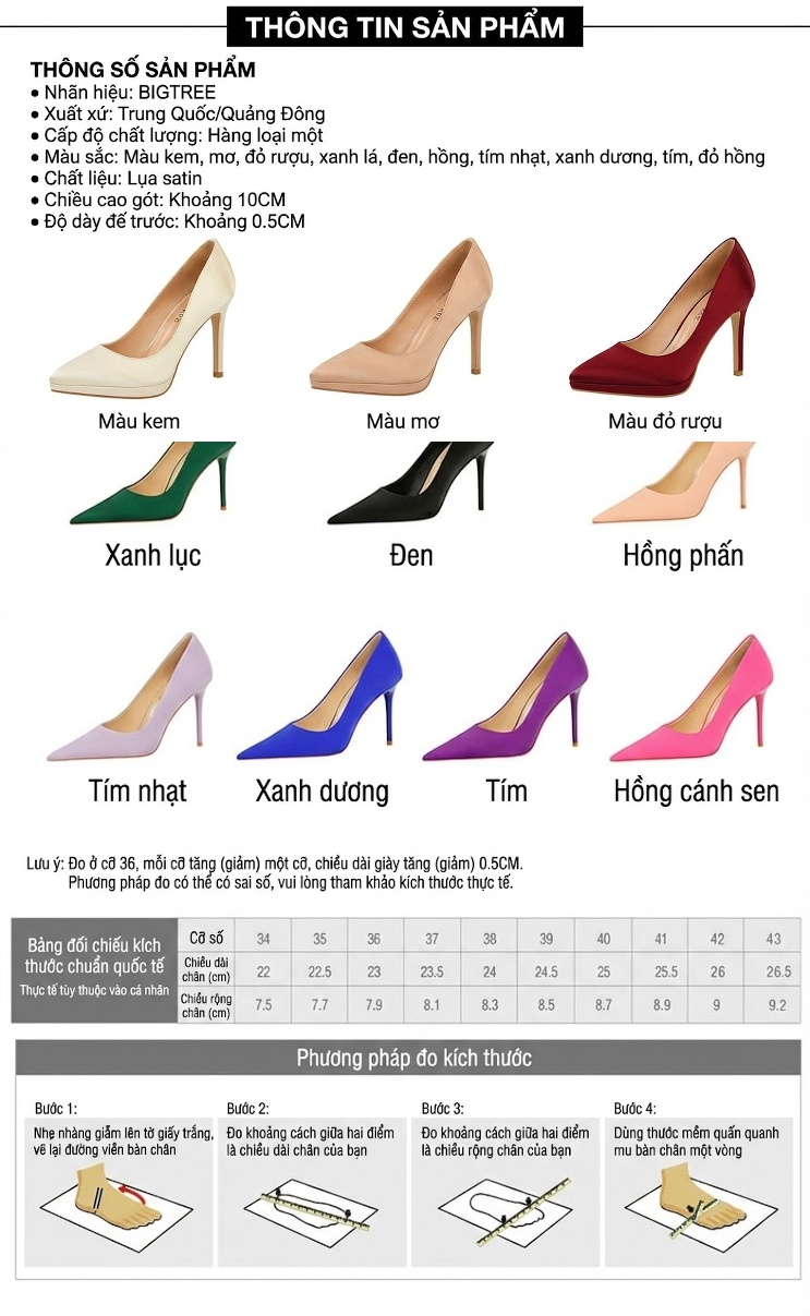 Giày Cao Gót Nữ Bít Mũi Bề Mặt Mờ Chiều Cao Đế Khoảng 8cm Màu Đen, Đỏ, Xanh Lá, Xanh Dương chi tiết 1